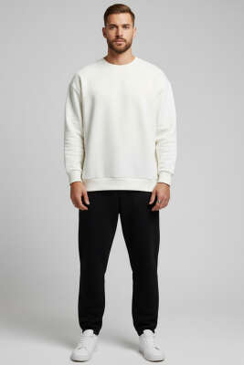 Bisiklet Yaka Üç İplik Sweatshirt Ekru - Erkek Sweatshirt