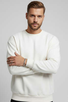 Bisiklet Yaka Üç İplik Sweatshirt Ekru - WOLEE