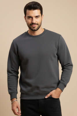 Bisiklet Yaka Üç İplik Sweatshirt Füme - WOLEE