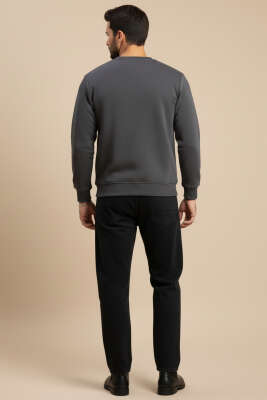 Bisiklet Yaka Üç İplik Sweatshirt Füme - Erkek Sweatshirt