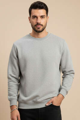 Bisiklet Yaka Üç İplik Sweatshirt Gri 