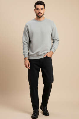 Bisiklet Yaka Üç İplik Sweatshirt Gri - Yılın Fırsatı