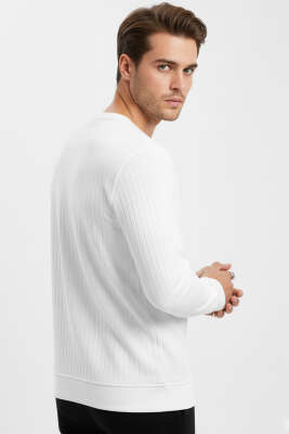 Bisiklet Yaka Uzun Kol Erkek T-shirt Ekru - Erkek T-shirt