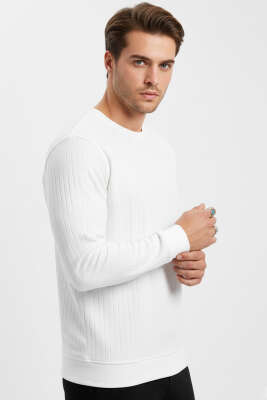 Bisiklet Yaka Uzun Kol Erkek T-shirt Ekru - MARKOVA