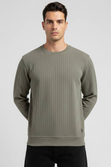Bisiklet Yaka Uzun Kol Erkek T-shirt Haki - Erkek T-shirt