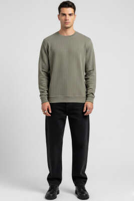 Bisiklet Yaka Uzun Kol Erkek T-shirt Haki - Erkek T-shirt