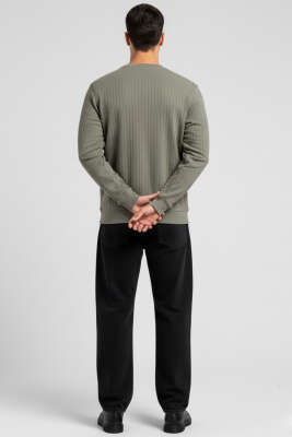 Bisiklet Yaka Uzun Kol Erkek T-shirt Haki - Erkek T-shirt