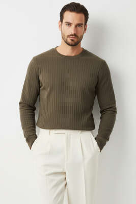 Bisiklet Yaka Uzun Kol Erkek T-shirt Kahve - MARKOVA