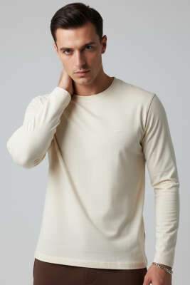 Bisiklet Yaka Uzun Kollu Sweatshirt Krem - MARKOVA