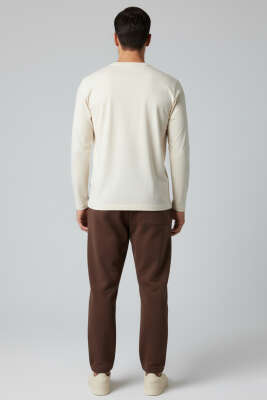 Bisiklet Yaka Uzun Kollu Sweatshirt Krem - Erkek Sweatshirt