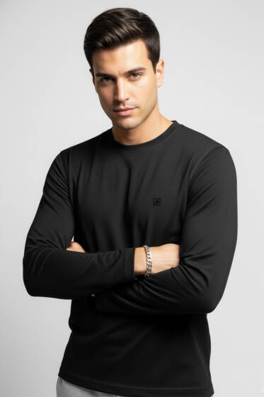 Bisiklet Yaka Uzun Kollu Sweatshirt Siyah - Erkek Sweatshirt