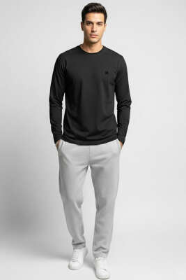 Bisiklet Yaka Uzun Kollu Sweatshirt Siyah - Erkek Sweatshirt