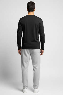 Bisiklet Yaka Uzun Kollu Sweatshirt Siyah - Erkek Sweatshirt