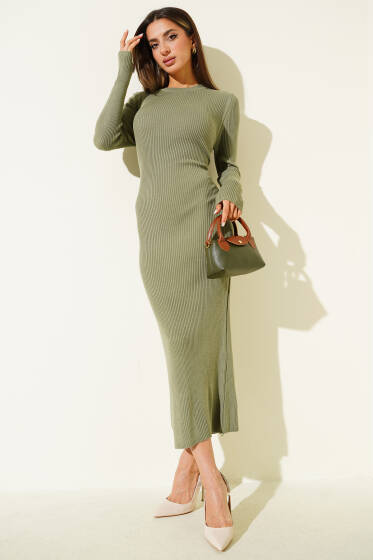 Bisiklet Yaka Uzun Triko Elbise Çağla Yeşili - Kadın Giyim Modelleri