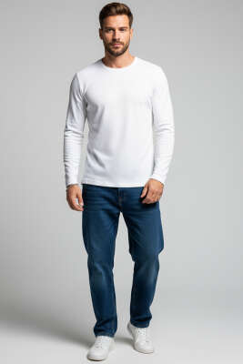 Bisiklet Yaka Waffle Erkek Sweatshirt Ekru - Erkek Sweatshirt