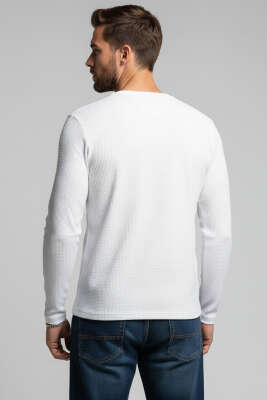 Bisiklet Yaka Waffle Erkek Sweatshirt Ekru - Erkek Sweatshirt