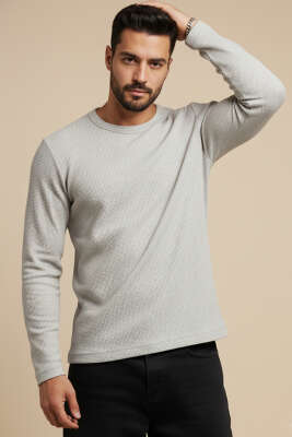 Bisiklet Yaka Waffle Erkek Sweatshirt Gri 