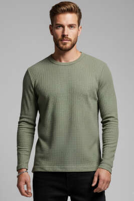 Bisiklet Yaka Waffle Erkek Sweatshirt Haki 