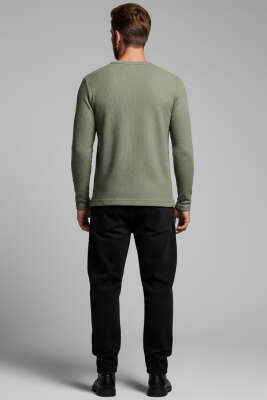 Bisiklet Yaka Waffle Erkek Sweatshirt Haki - Erkek Sweatshirt