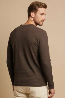Bisiklet Yaka Waffle Erkek Sweatshirt Kahve - Erkek Sweatshirt