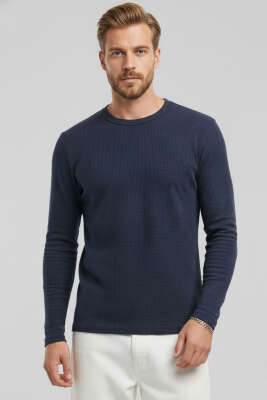 Bisiklet Yaka Waffle Erkek Sweatshirt Lacivert - WİPEOUT