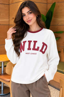 Bisiklet Yaka Wild Baskılı Bluz Bordo - HELLIE