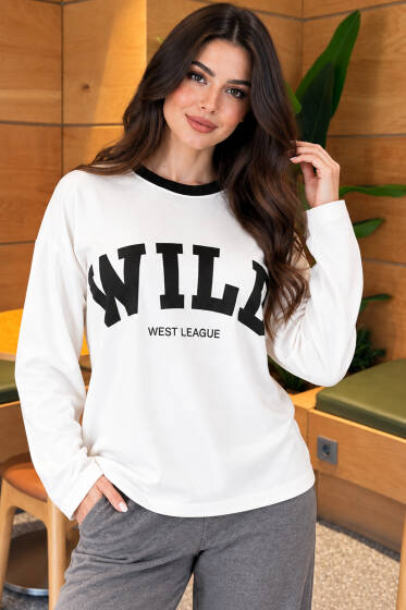 Bisiklet Yaka Wild Baskılı Bluz Siyah - Kadın Giyim Modelleri