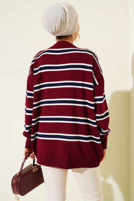 Bisiklet Yaka Yan Şeritli Triko Tunik Bordo - Tunik