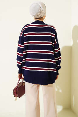 Bisiklet Yaka Yan Şeritli Triko Tunik Lacivert - Tunik