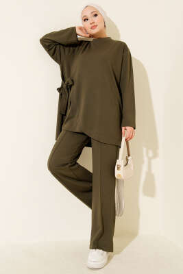 Bisiklet Yaka Yandan Bağlamalı İkili Takım Haki - VAV TEKSTİL