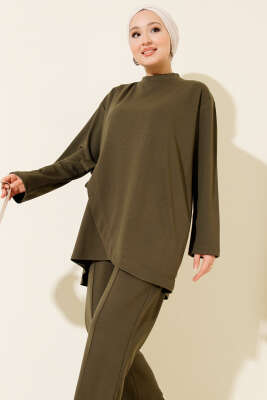 Bisiklet Yaka Yandan Bağlamalı İkili Takım Haki - İkili Takım