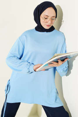 Bisiklet Yaka Yanları İp Bağlamalı Tunik Bebe Mavi - ELFİDA TEKSTİL