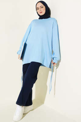 Bisiklet Yaka Yanları İp Bağlamalı Tunik Bebe Mavi - Tunik