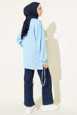 Bisiklet Yaka Yanları İp Bağlamalı Tunik Bebe Mavi - Tunik