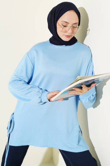 Bisiklet Yaka Yanları İp Bağlamalı Tunik Bebe Mavi - Yılın Fırsatı