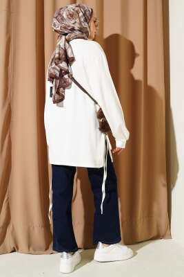 Bisiklet Yaka Yanları İp Bağlamalı Tunik Ekru - Tunik