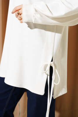 Bisiklet Yaka Yanları İp Bağlamalı Tunik Ekru - Tunik