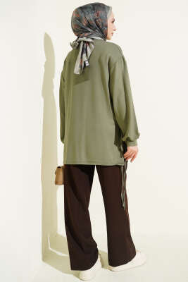 Bisiklet Yaka Yanları İp Bağlamalı Tunik Haki - Tunik