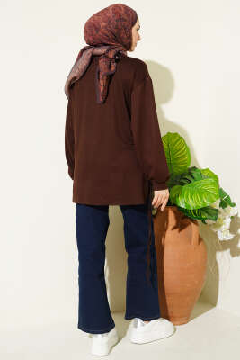 Bisiklet Yaka Yanları İp Bağlamalı Tunik Kahve - Tunik