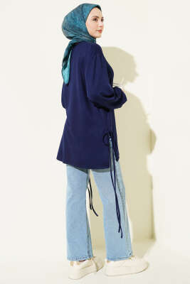 Bisiklet Yaka Yanları İp Bağlamalı Tunik Lacivert - Tunik