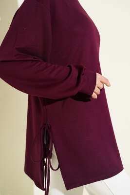 Bisiklet Yaka Yanları İp Bağlamalı Tunik Mürdüm - 300-500 TL Ürünler