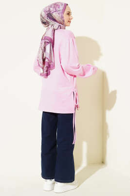 Bisiklet Yaka Yanları İp Bağlamalı Tunik Pembe - 300-500 TL Ürünler