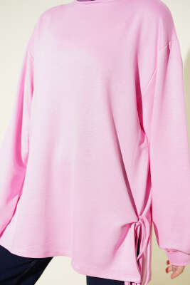 Bisiklet Yaka Yanları İp Bağlamalı Tunik Pembe - Tunik