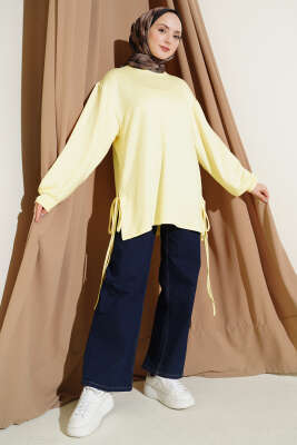 Bisiklet Yaka Yanları İp Bağlamalı Tunik Sarı - Tunik