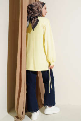 Bisiklet Yaka Yanları İp Bağlamalı Tunik Sarı - Tunik