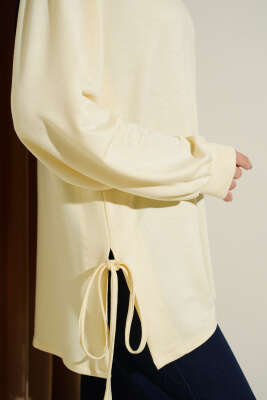 Bisiklet Yaka Yanları İp Bağlamalı Tunik Sarı - Tunik