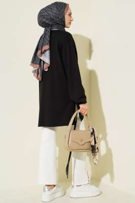 Bisiklet Yaka Yanları İp Bağlamalı Tunik Siyah - Tunik