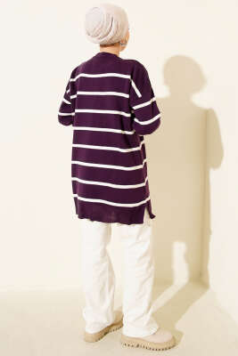 Bisiklet Yaka Yatay Çizgili Triko Tunik Mor - Yılın Fırsatı