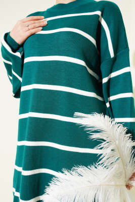 Bisiklet Yaka Yatay Çizgili Triko Tunik Nefti - Tunik