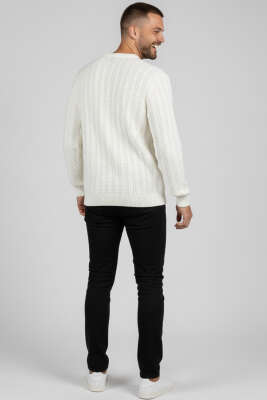 Bisiklet Yaka Yön Desen Erkek Triko Kazak Ekru - Yeni Erkek Giyim